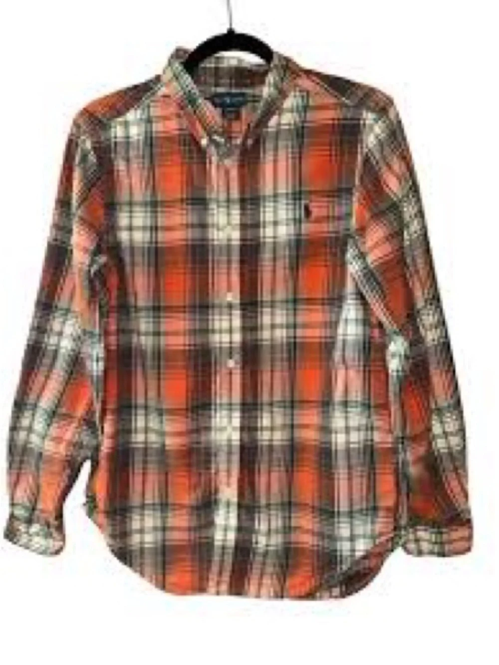 Ralph Lauren Orange and Cream Plaid Button-Down Shirt